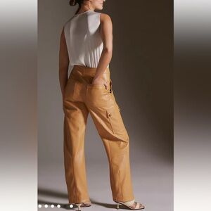 W/ tags Anthropologie Faux Leather Cargo Pant  Sz 8 Tan Crop High Rise wide leg